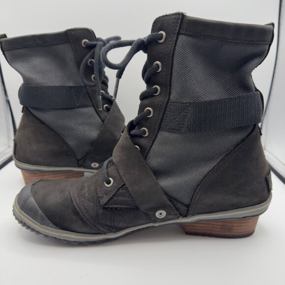 Sorel Slim Boot Lace Up Black Ankle Boots Heel Women Size 11 Winter Warm READ - Picture 7 of 14
